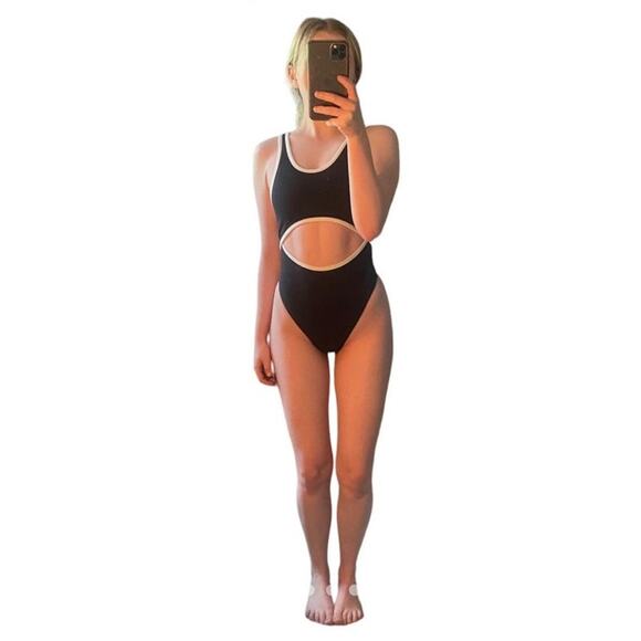 Urban Outfitters OUT FROM UNDER black white cut out body suit jumpsuit Size XS - Picture 2 of 12